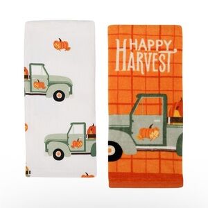 Happy Harvest Kitchen Towels - Orange and White